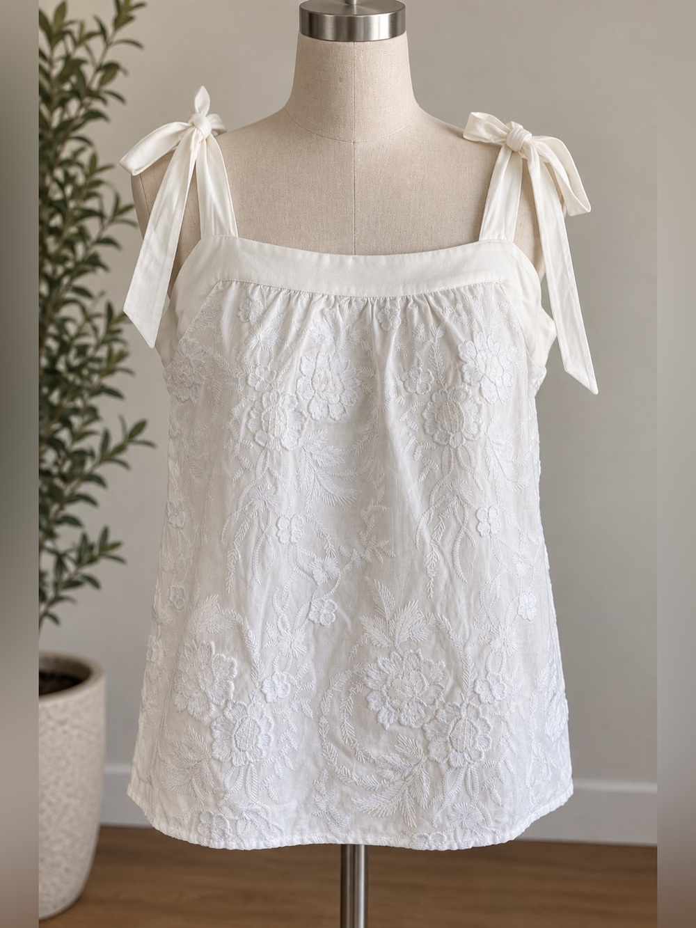 LOFT White Embroidered Eyelet Tie-Shoulder Skirt